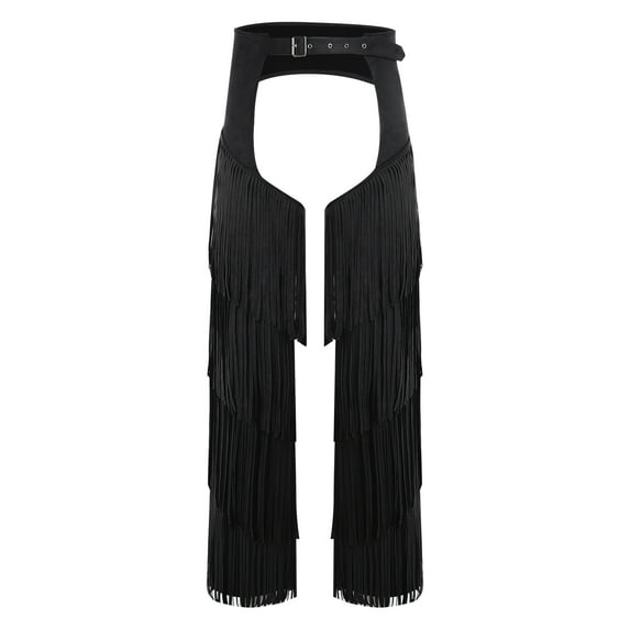HULIJA Men's Ride Em High Cowboy Pants Layered Fringe Buttless Western Motorcycle Pants Black XXL