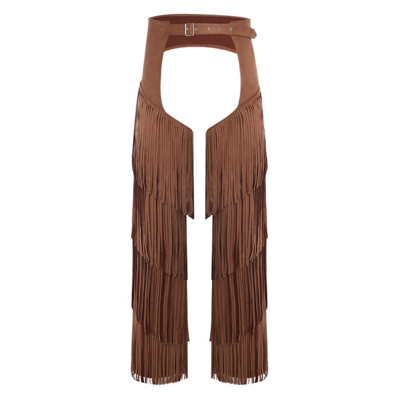 HULIJA Men's Ride Em High Cowboy Pants Layered Fringe Buttless Western Motorcycle Pants Dark Brown S