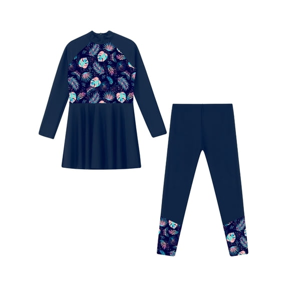 HULIJA Rashguard UPF 50+ Swimsuit for Girls Swimming Costume Kids Sports Swim Dress Swim Pants Navy Blue 14