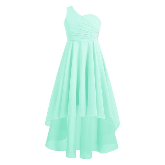 HULIJA Teens Big Girl's Junior Bridesmaid Dresses High Low One Shoulder Special Occasion Dresses Mint Green 16