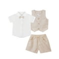 thumbnail image 1 of HULIJA Toddler Baby Boy Formal Outfit Dress Shirt with Short Vest Set Wedding Birthday Formal Suit Beige 110, 1 of 4