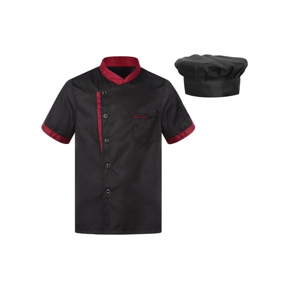HULIJA Unisex Chef Jacket with Hat Hotel Kitchen Restaurant Working Uniforms Black XL