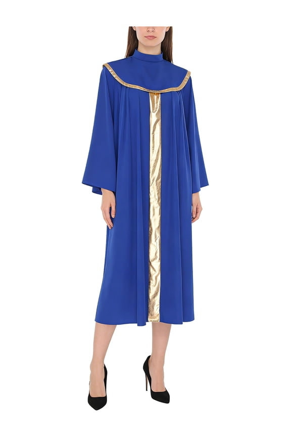 Women Clergy Robe Loose Fit Maxi Dress Choir Robe Flared Sleeves A-line Long Dress Royal Blue S