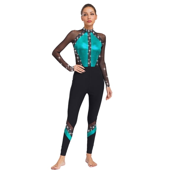 HULIJA Women Gymnastics Unitard Ballet Dance Jumpsuit Full Body Suits Long Sleeves One Piece Bodysuit Light Blue M
