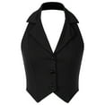 thumbnail image 1 of HULIJA Women Halter Neck Notch Lapel Vest Backless Button Up Crop Tops Waistcoat Black XXL, 1 of 7
