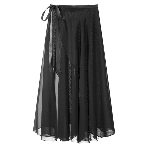 HULIJA Women Lace-Up Flowy Ballet Dance Skirt Chiffon High Waist Sheer Wrap Skirt Black One Size