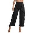 thumbnail image 1 of HULIJA Women Latin Dance Pants Modern Dance Practice Wear Ruffled Drape Ballroom Dance Elastic Waist Black XL, 1 of 7