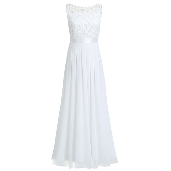 HULIJA Women Sleeveless Chiffon Bridesmaid Dress Evening Party Maxi Gown White 10