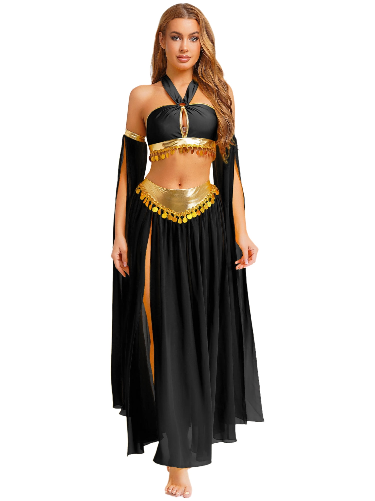 HULIJA Women's Belly Dance Dress Set Indian Halter Keyhole Top Chiffon  Skirt Bellydance Perfomance Outift Black XXL - Walmart.com