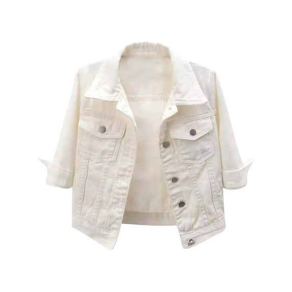 HULIJA Women's Casual Denim Jacket Button Down Half Sleeve Jean Outerwear Fall Coat Tops White 3XL