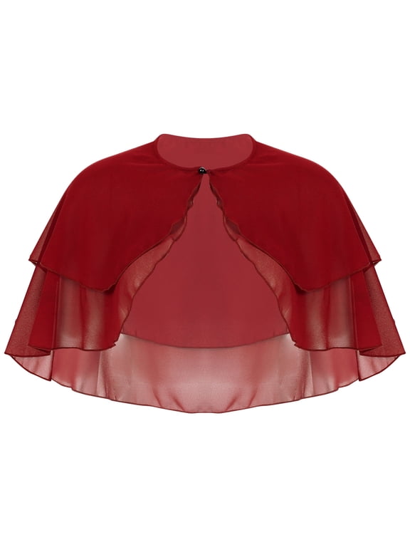 Women's Chiffon Shawl Wraps Sheer Shrug Cropped Bolero Open Front Cape Cover Up For Wedding Burgundy One Size