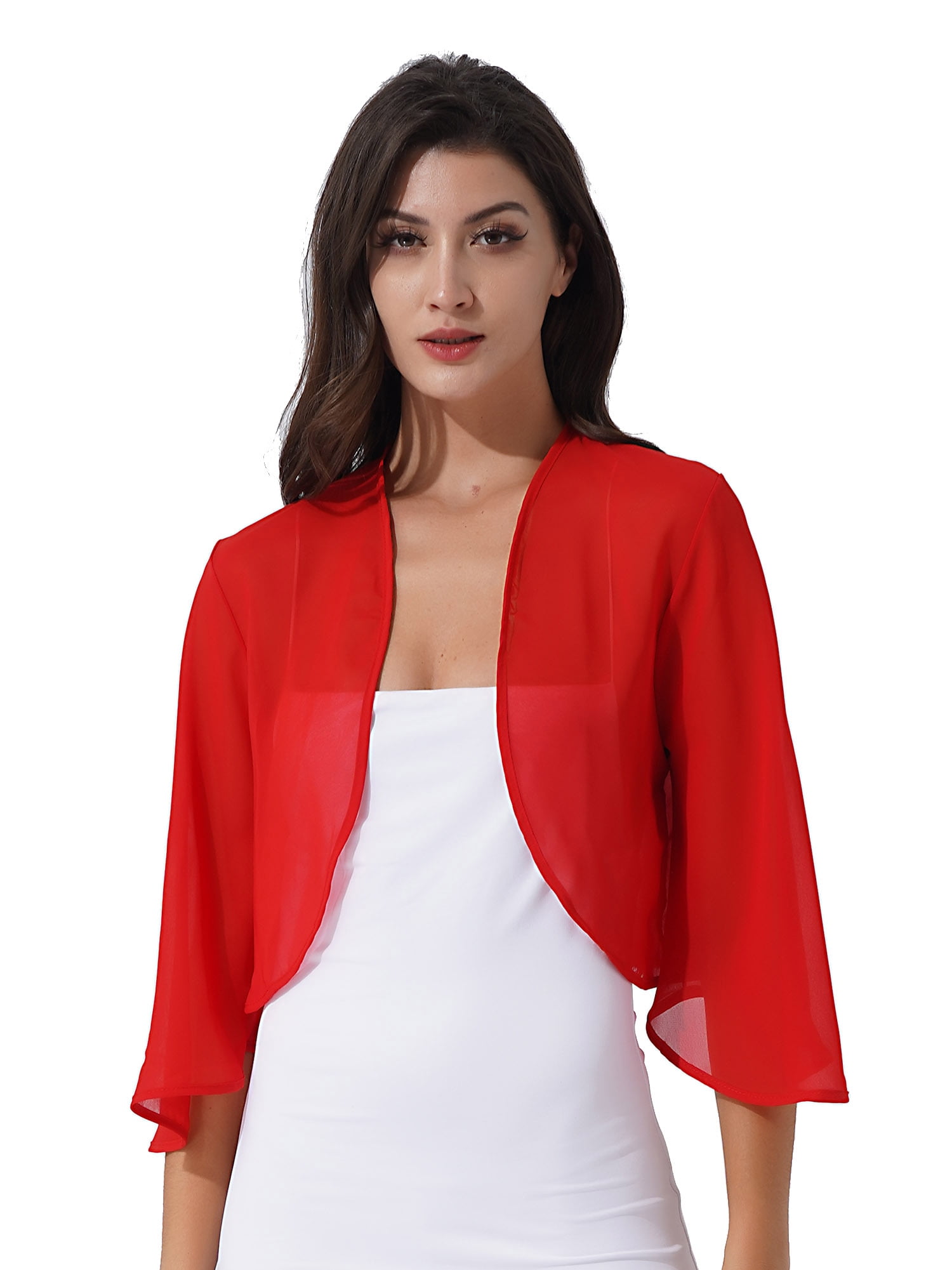 HULIJA Women s Elegant Open Front Cardigans Chiffon Wraps Shawls Bolero Shrug Red XL Walmart