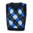 thumbnail image 1 of HULIJA Women's Fashion Argyle Plaid Knitted Vest Sweater Vintage Sleeveless Waistcoat Chic Tops Blue S, 1 of 1