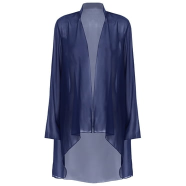 HULIJA Women's Long Sleeve Sheer Shrugs Open Front Bolero Cardigan Summer Chiffon Outerwear Tops Navy Blue S