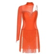 thumbnail image 1 of HULIJA Women's Lyrical Dance Dress One Shoulder Asymmetrical Fringed Dress Orange XXL, 1 of 3