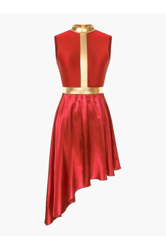 Women's Lyrical Praise Dance Dress Sleeveless Liturgical Worship Dancewear Overlays Tunics Red XL