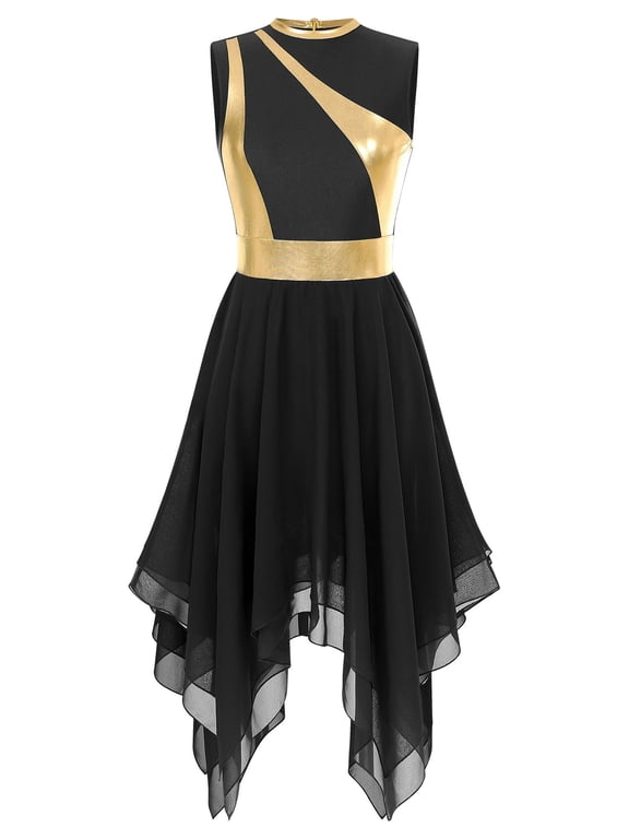 Women's Praise Dance Dresses Sleeveless Worship Dress Liturgical Dancewear Black S