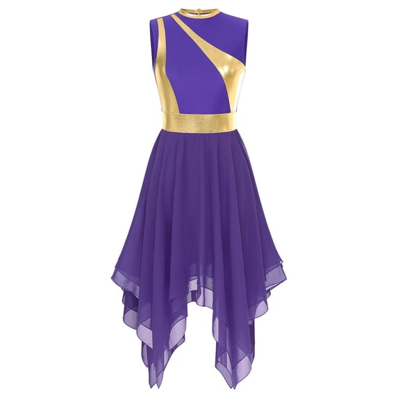 HULIJA Women's Praise Dance Dresses Sleeveless Worship Dress Liturgical Dancewear Purple XL