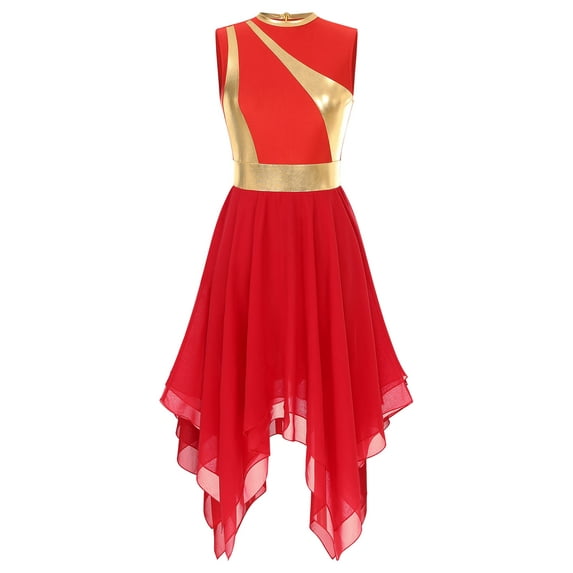 HULIJA Women's Praise Dance Dresses Sleeveless Worship Dress Liturgical Dancewear Red L
