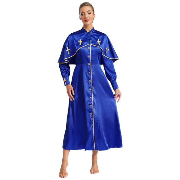 HULIJA Womens Clergy Robe Long Sleeve Maxi Dress Church Choir Robe Blue M