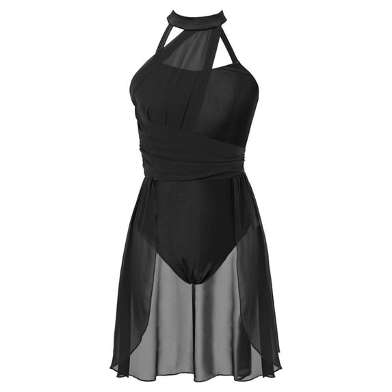 HULIJA Womens Halter Neck Ballet Dance Dress Modern Contemporary Flowy Overlay Dresses Black M