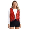thumbnail image 1 of HULIJA Womens Sequin Sleeveless Vest V Neck Open Front Glitter Tassel Waistcoat Rave Dance Vest Coat Red 3XL, 1 of 7