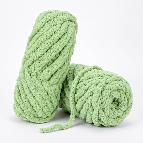 Chunky Chenille Yarn for Hand Knitting & Crocheting, 2 Pack, 20mm Thick, 250g Per Skein (Green)