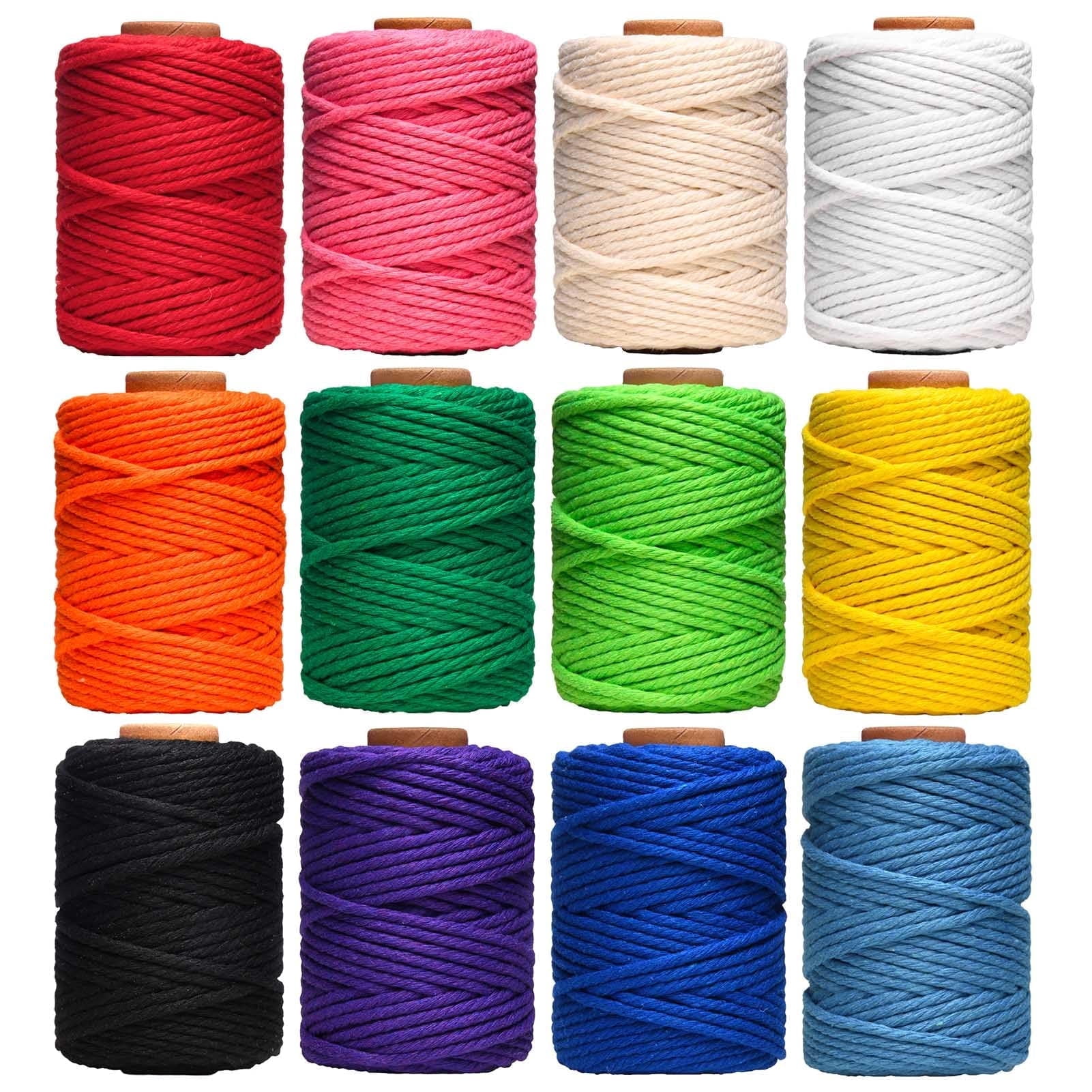 HULISEN Macrame Cord, 3mm Natural Cotton Twine, 12 Rolls 4 Strand Colored Macrame String