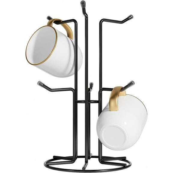 HULISEN Mug Tree for Large Mugs, Counter Coffee Mug Holder with 6 Hooks, Metal Standing Coffee Cup Tree for Easy Pick and Place, Mug Rack for Large Cups, Black