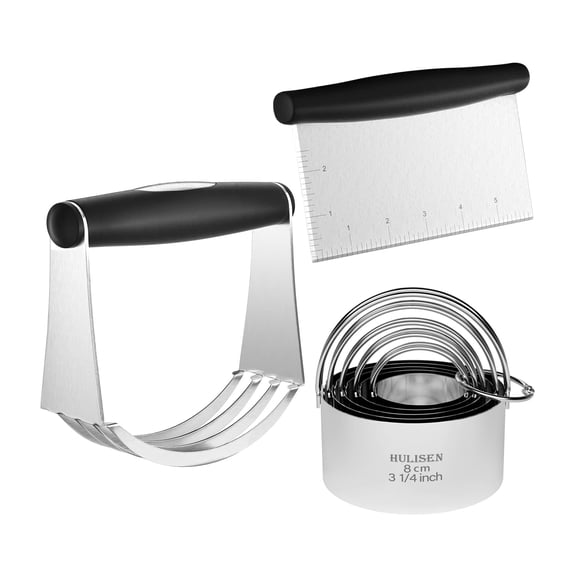 3-Piece Stainless Steel Baking Dough Tools Set, Pastry Scraper, Dough Blender and Biscuit Cutter with Ergonomic Rubber Grip