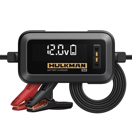 HULKMAN Sigma 5 Battery Trickle Charger, 5A 6V/12V Automatic Smart Car Battery Charger, Battery Maintainer, and Desulfator with Intelligent Interface