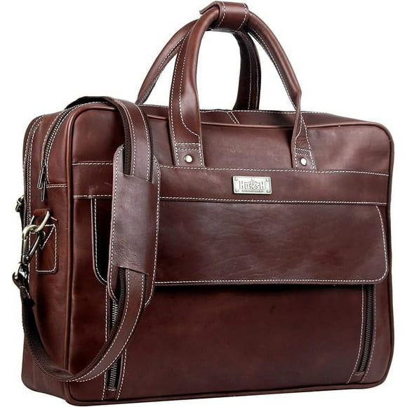 Handmade Vintage Genuine Leather Briefcase for Men 17 Inch Laptop Computer Case Business Travel Work Messenger Cross Body Shoulder Bags, Brown Leather Bag for Men