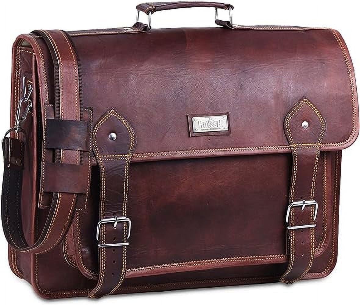 The Lorenzo 24 Liter Leather Laptop Briefcase For Men – Genuine Leather Office Bag With Lock, 15.6" Laptop Compartment