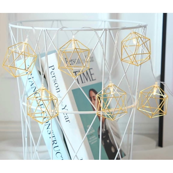 HULX Geometric String Lights, 3M 20LED Metal Fairy String Lights Geometric Rose Gold Metal Fairy Lights Battery Operated Fairy Lights (Pineapple)