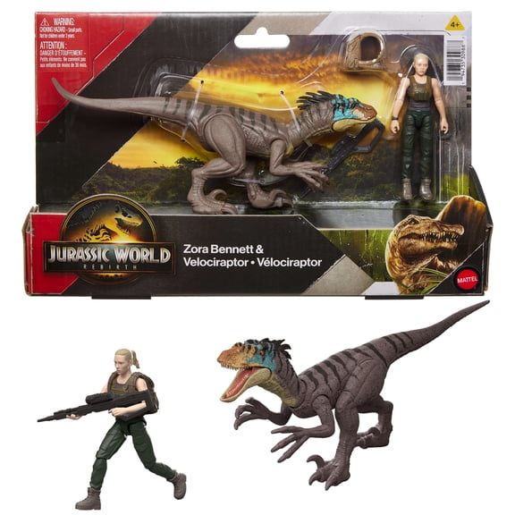 Jurassic World Rebirth Zora Bennett & Velociraptor Figures Pack, Movie