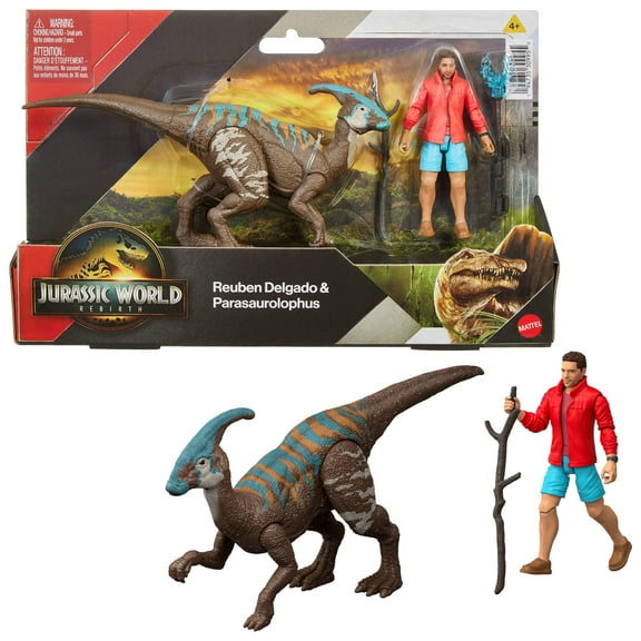 Jurassic World Rebirth Reuben Delgado & Parasaurolophus Figures Pack, 3.75-inch Scale