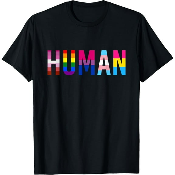 HUMAN LGBT Flag Gay Pride Month Transgender Rainbow Lesbian T-Shirt Tops Tee