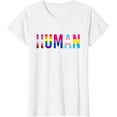 thumbnail image 1 of HUMAN LGBT Flag Gay Pride Month Transgender Rainbow Lesbian T-Shirt for Women White 2X-Large, 1 of 4