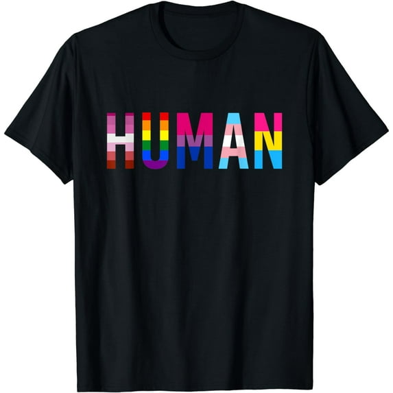 HUMAN LGBT Flag Gay Pride Month Transgender Rainbow Lesbian T-Shirt mens t shirt,black,women,funny,misfits,men,journey
