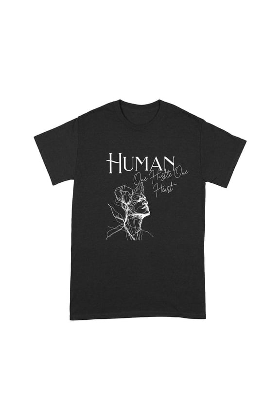 HUMAN “One Heart One Hustle” Graphic T-Shirt –Inspirational Unity Shirt, Minimal