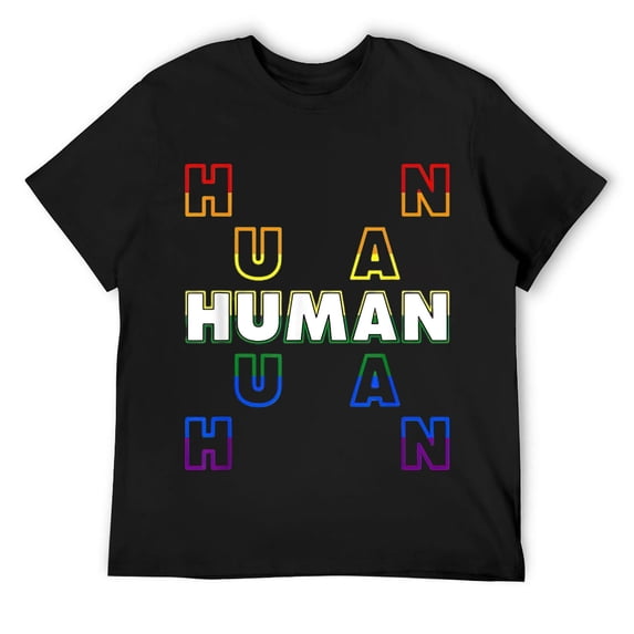 HUMAN Rainbow LGBT Flag Bi Lesbian Trans Gay Pride Month T-Shirt Black M