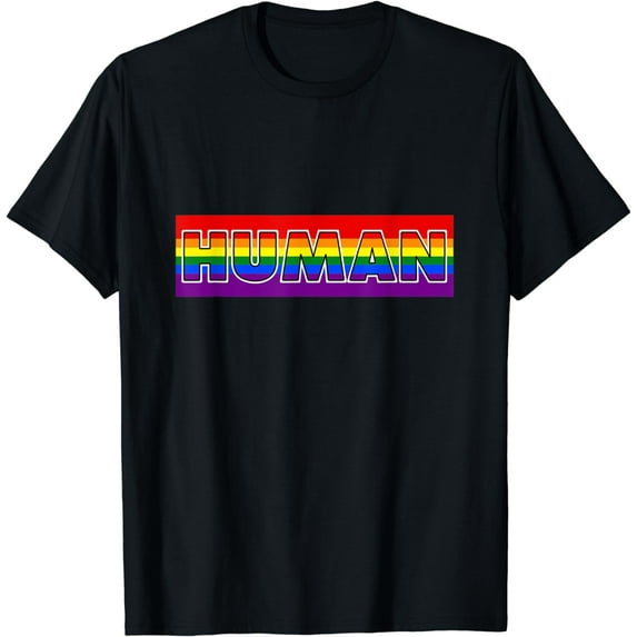 HUMAN Rainbow LGBT Flag Bi Lesbian Trans Gay Pride Month T-Shirt