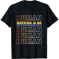 thumbnail image 1 of HUMAN Rainbow LGBT Flag Bi Lesbian Trans Gay Pride Month T-Shirt, 1 of 4