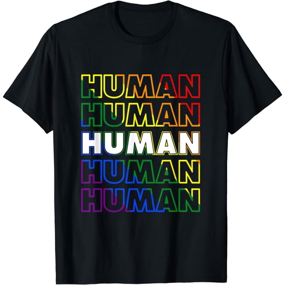 HUMAN Rainbow LGBT Flag Bi Lesbian Trans Gay Pride Month T-Shirt