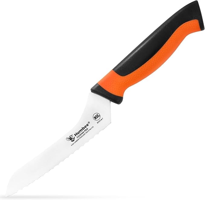 HUMBEE 6-Inch Offset Bread Knife with Width Wave Teeth (Serrated), Orange, DT-31 Series