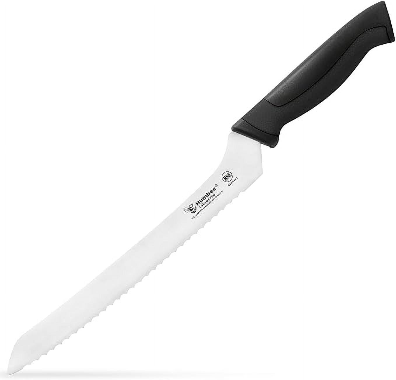 HUMBEE 8-Inch Offset Bread Knife with Width Wave Teeth (Serrated), Black, DT-31 Series