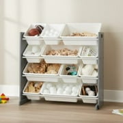 Humble Crew Inspire Toy Storage Organizer with 12 Plastic Storage Bins, Grey/White