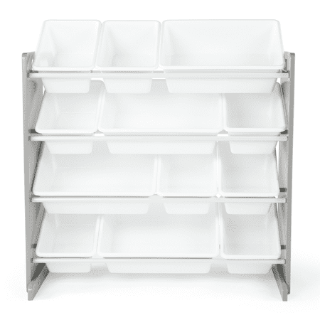 Humble Crew Kids Inspire Toy Storage Organizer with 12 Plastic Storage Bins, Grey/White