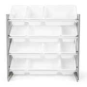 Humble Crew Kids Inspire Toy Storage Organizer with 12 Plastic Storage Bins, Grey/White