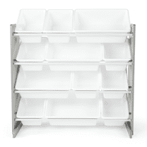 Humble Crew Kids Inspire Toy Storage Organizer with 12 Plastic Storage Bins, Grey/White
